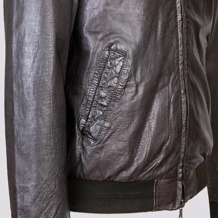Giubbotto in pelle marrone con imbottitura RU44