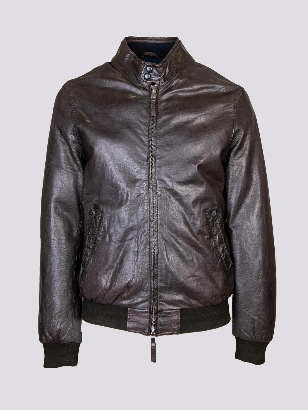 Giubbotto in pelle marrone con imbottitura RU44