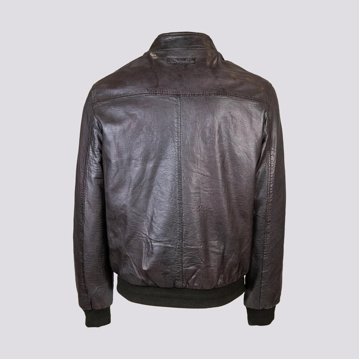 Giubbotto in pelle marrone con imbottitura RU44
