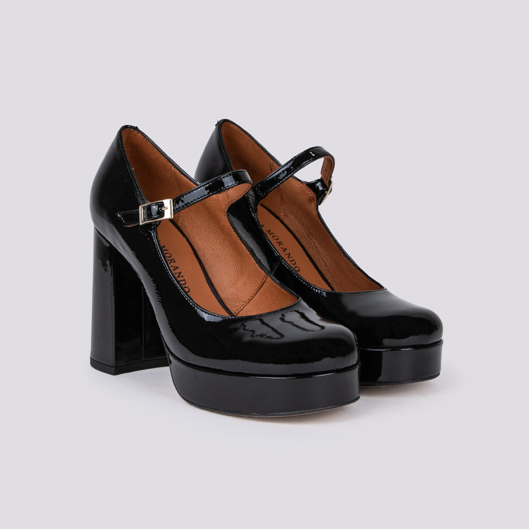 DECOLLETE CON CINTURINO E PLATEAU IN VERNICE NERA 23556 ADEMUZ NEGRO ANDREA MORANDO 