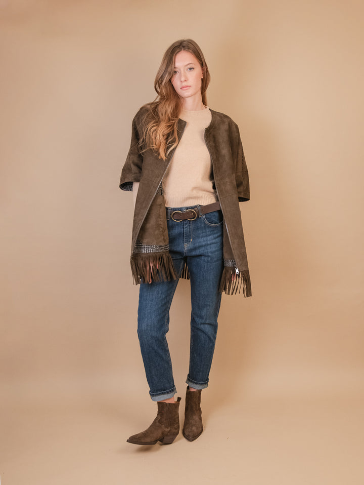 GIUBBOTTO STRUTTURATO IN CAMOSCIO  CON PIUMINO IN ECO-PIUMA FANGO LINR 18 JACK LEATHER 