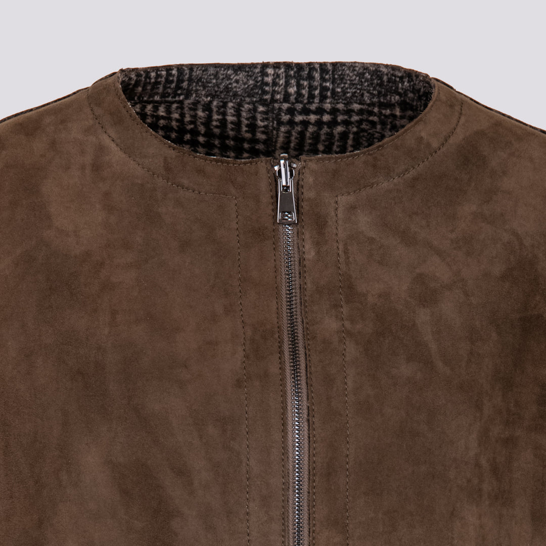 GIUBBOTTO STRUTTURATO IN CAMOSCIO  CON PIUMINO IN ECO-PIUMA FANGO LINR 18 JACK LEATHER 