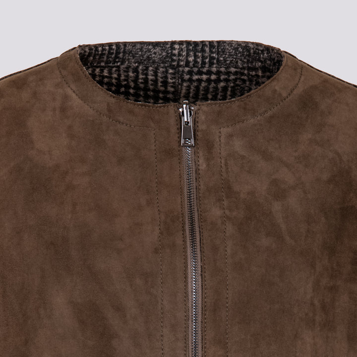 GIUBBOTTO STRUTTURATO IN CAMOSCIO  CON PIUMINO IN ECO-PIUMA FANGO LINR 18 JACK LEATHER 