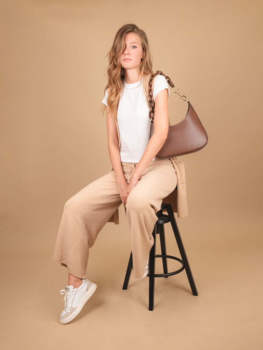 PANTALONE A PALAZZO IN MAGLIA BEIGE 0370/176 0234 BIMOR 