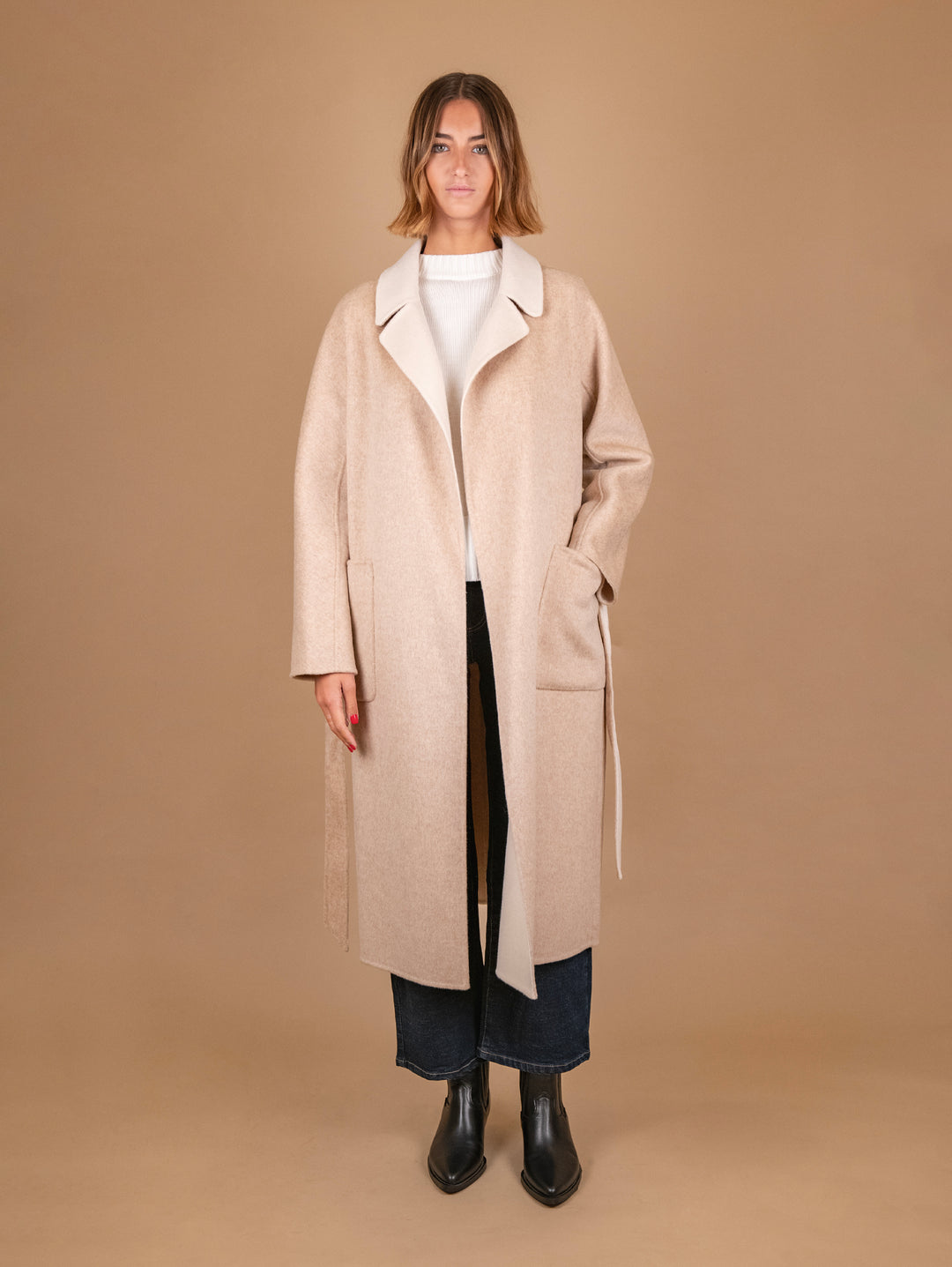 CAPPOTTO REVERSIBILE IN MISTO LANA BEIGE E PANNA 862D BEIGE/PANNA ANDREA MORANDO 