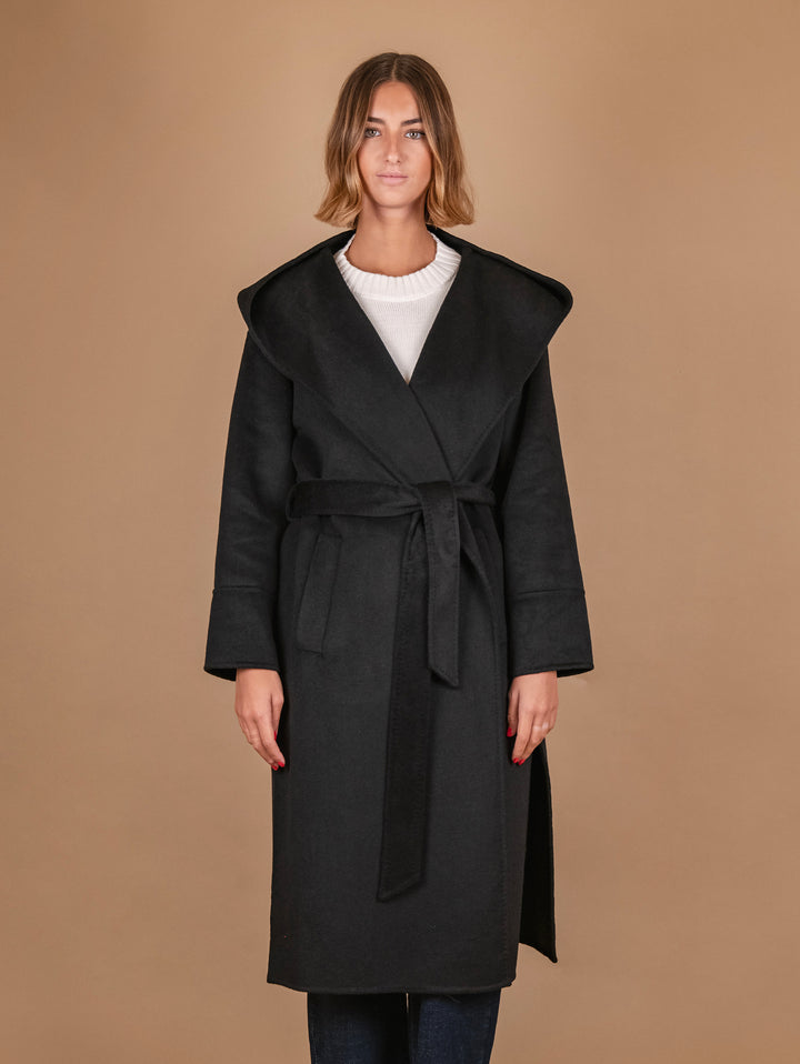 CAPPOTTO LUNGO CON CAPPUCCIO IN MISTO LANA NERO 863D NERO ANDREA MORANDO 