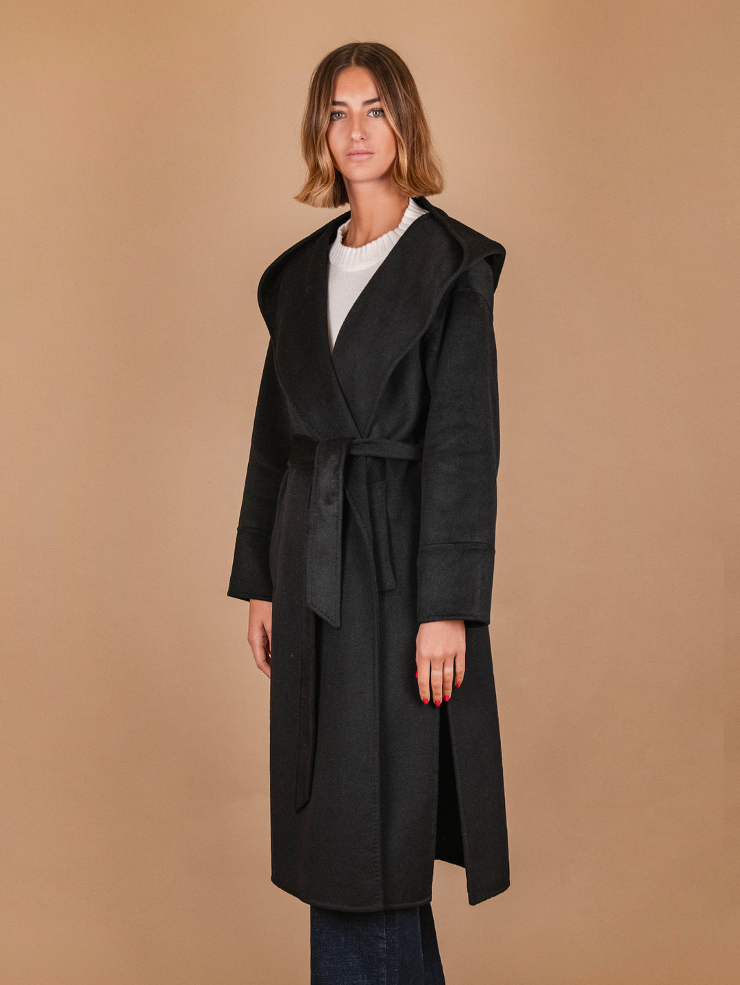 CAPPOTTO LUNGO CON CAPPUCCIO IN MISTO LANA NERO 863D NERO ANDREA MORANDO 