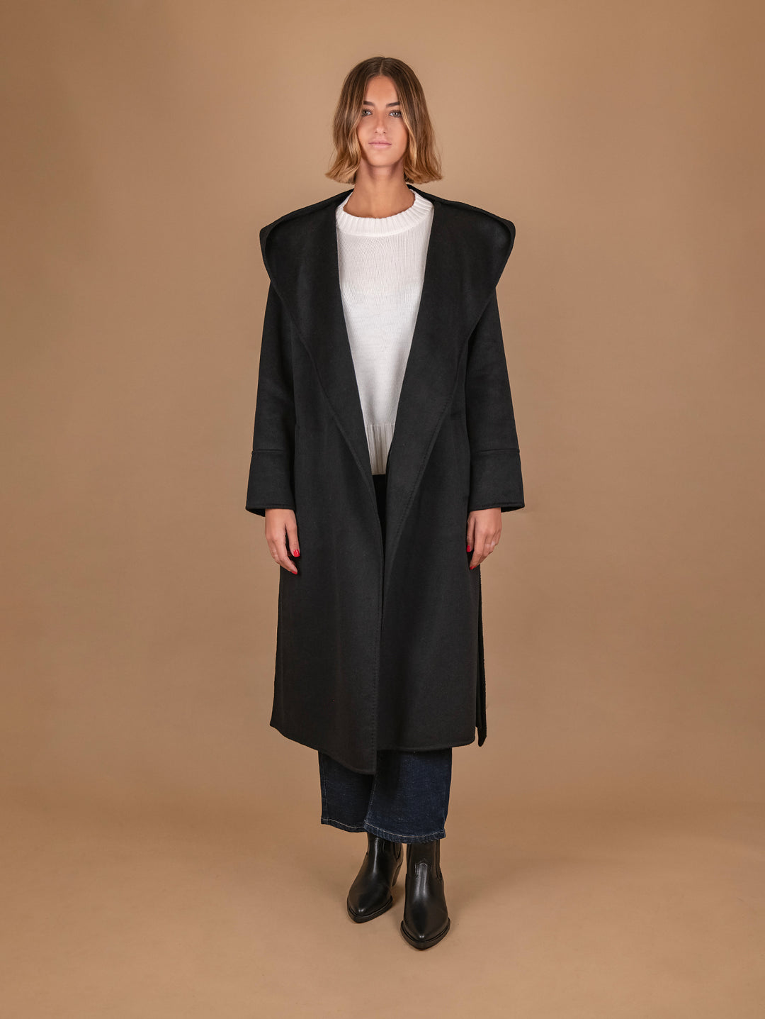 CAPPOTTO LUNGO CON CAPPUCCIO IN MISTO LANA NERO 863D NERO ANDREA MORANDO 