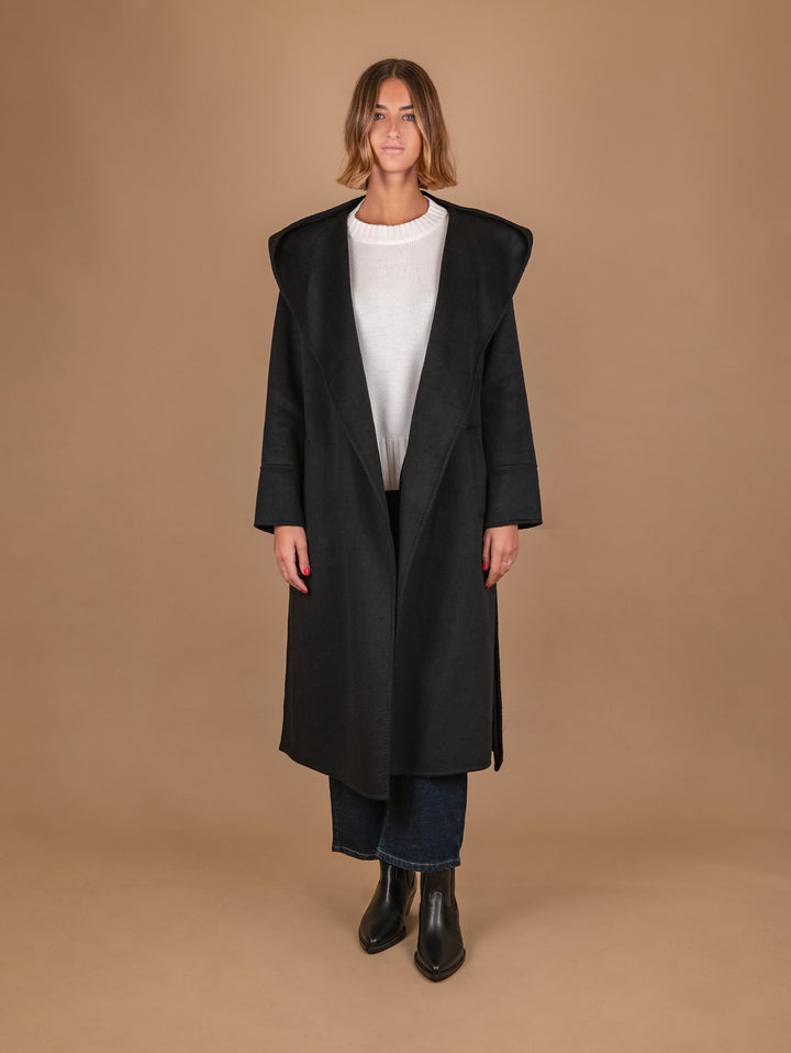 CAPPOTTO LUNGO CON CAPPUCCIO IN MISTO LANA NERO 863D NERO ANDREA MORANDO 