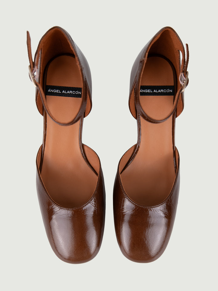 DECOLLETE IN VERNICE MARRONE 24534 MOKA ANDREA MORANDO 