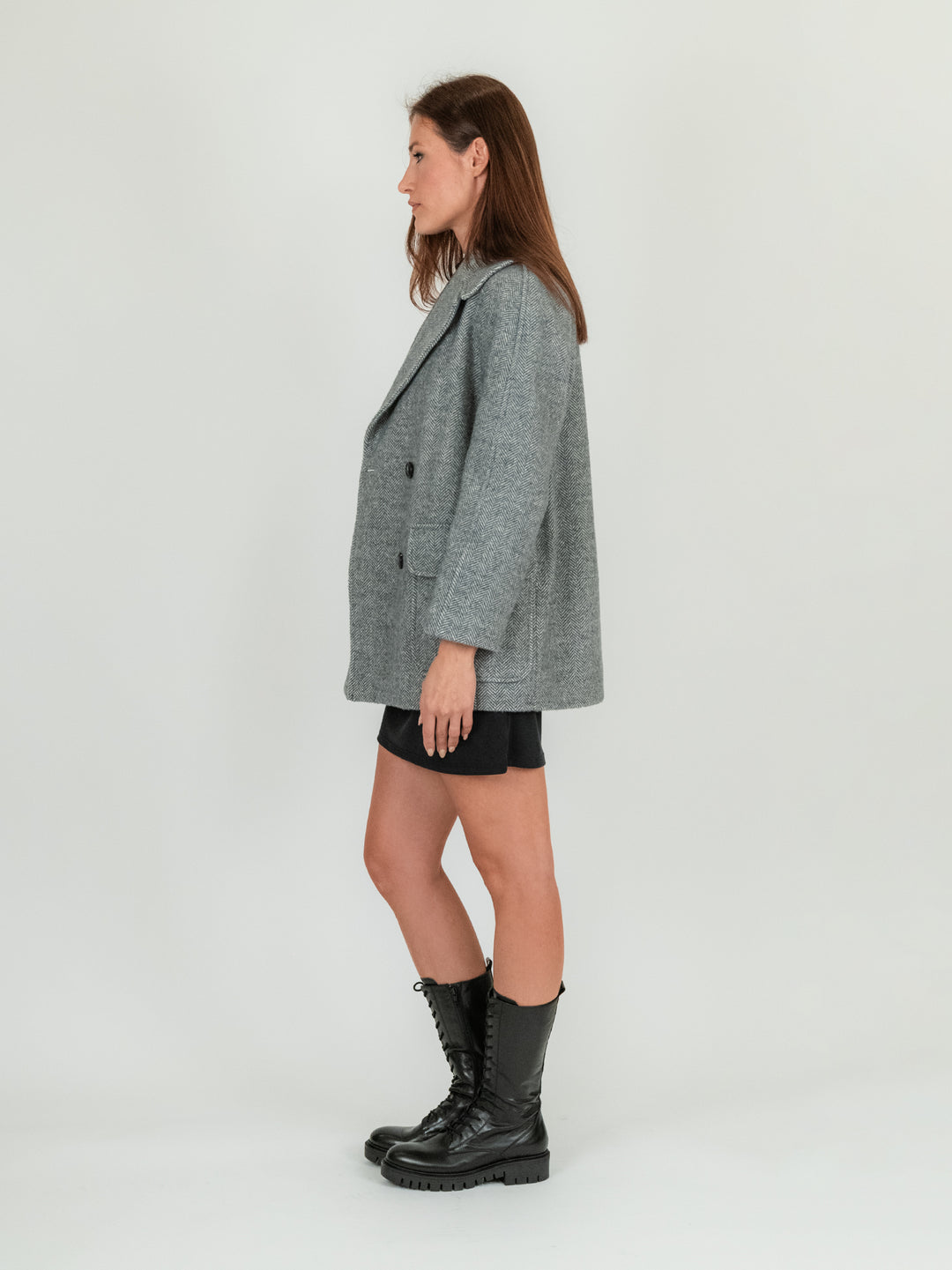 CAPPOTTO PEACOAT CON MAXI REVERS GRIGIO SPIGATO 9833RE GRIGIO ANDREA MORANDO 