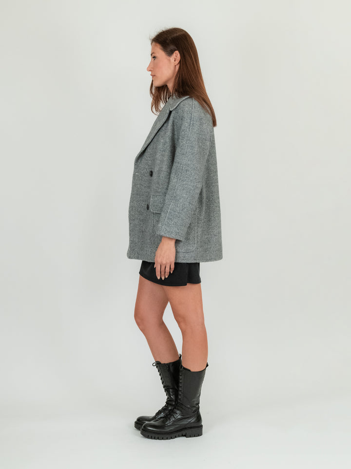 CAPPOTTO PEACOAT CON MAXI REVERS GRIGIO SPIGATO 9833RE GRIGIO ANDREA MORANDO 