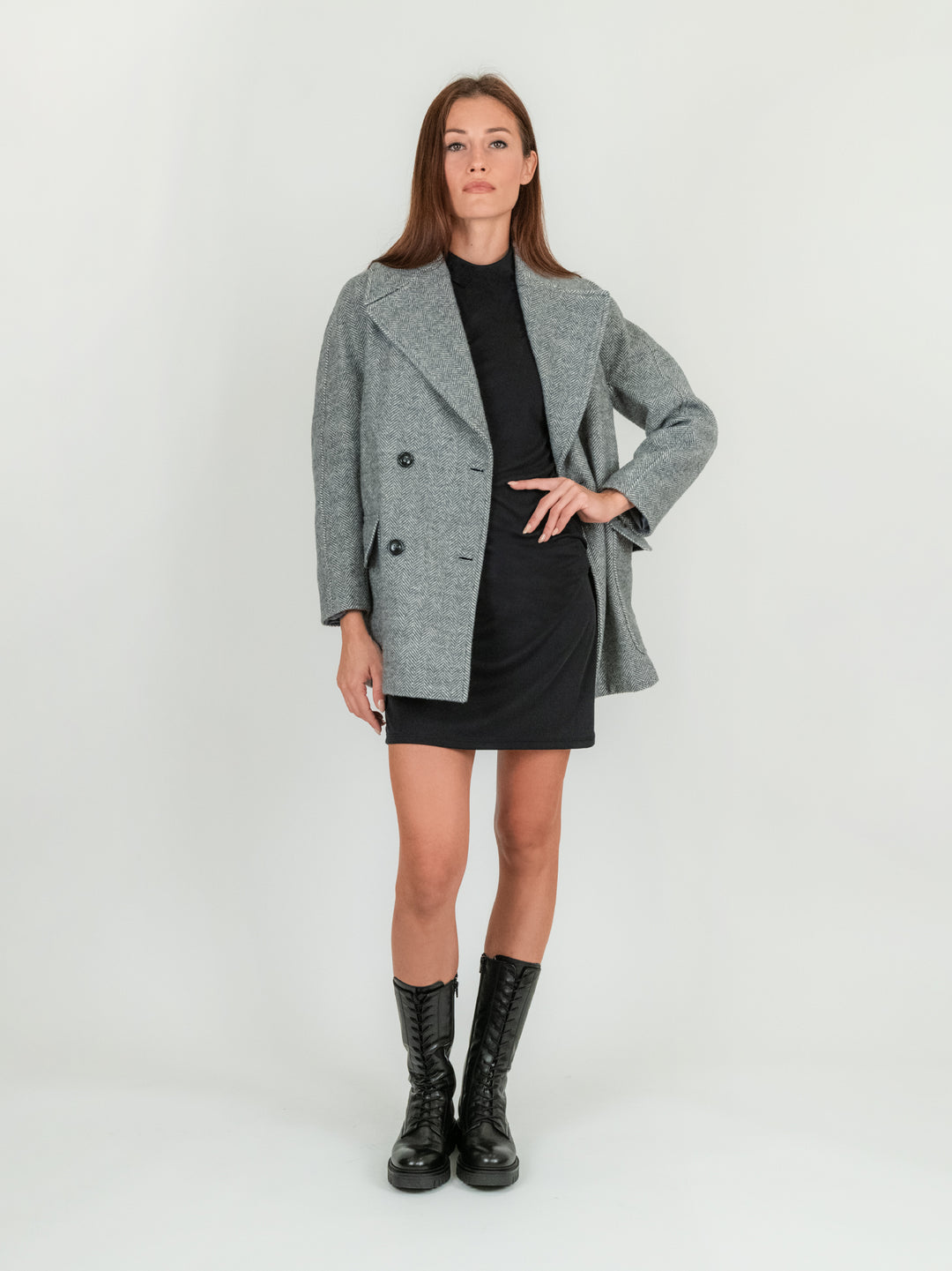 CAPPOTTO PEACOAT CON MAXI REVERS GRIGIO SPIGATO 9833RE GRIGIO ANDREA MORANDO 