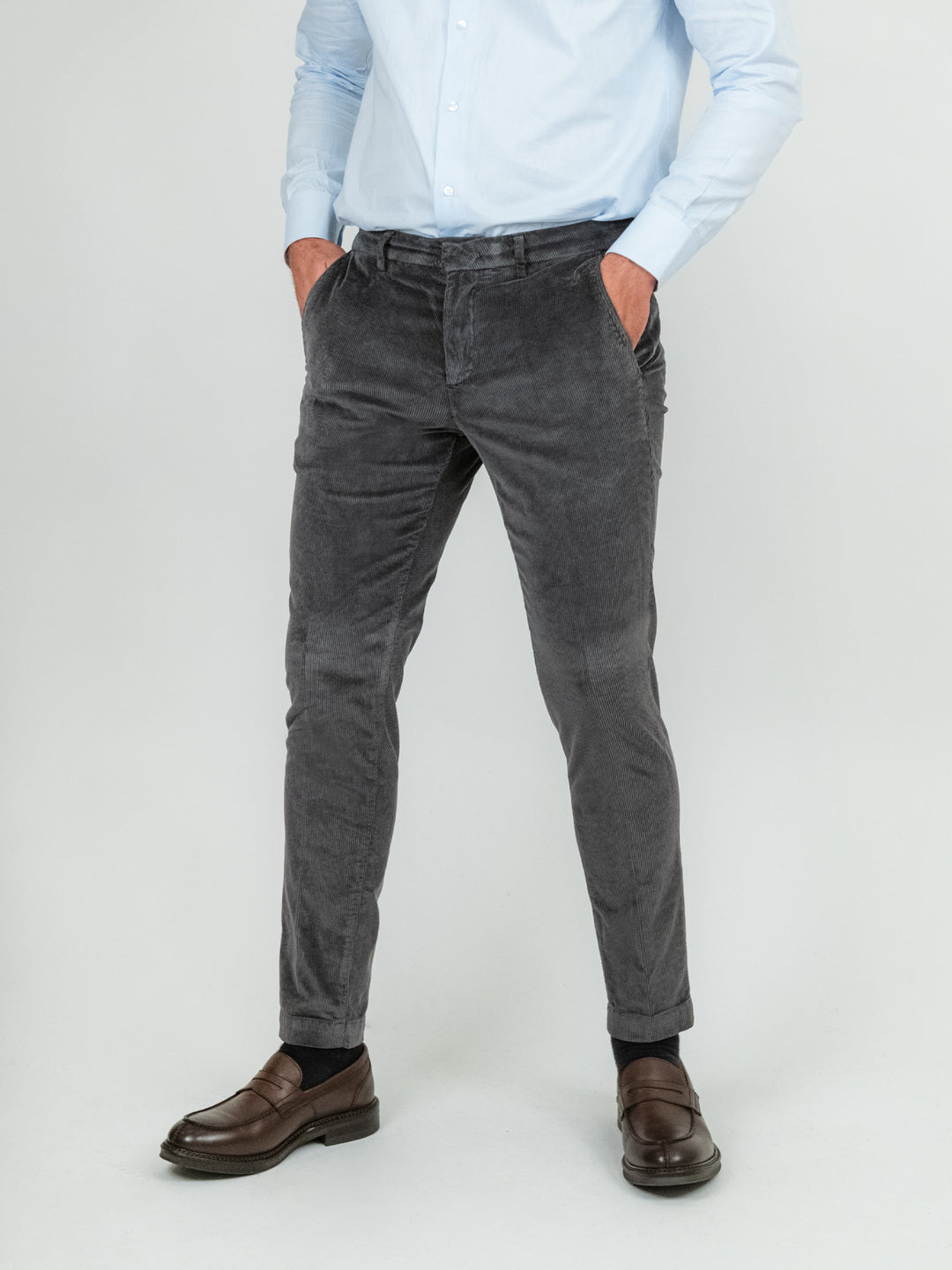 PANTALONE IN VELLUTO A COSTE ANTRACITE T502/BRO 992 NOLAB 