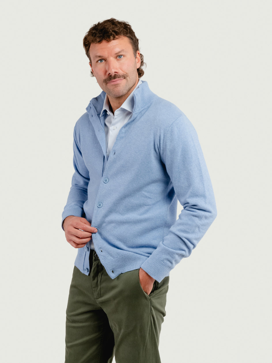 CARDIGAN LUPETTO IN LANA MERINO E CASHMERE AZZURRO LUPETTO BOTT 730 ANDREA MORANDO 