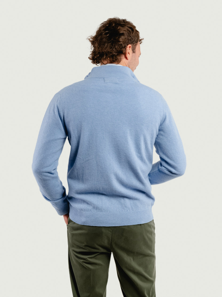 CARDIGAN LUPETTO IN LANA MERINO E CASHMERE AZZURRO LUPETTO BOTT 730 ANDREA MORANDO 