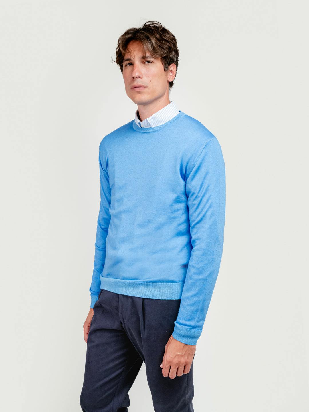 MAGLIA IN LANA MERINO CELESTE 0002 197 FIESOLI DANIELE 
