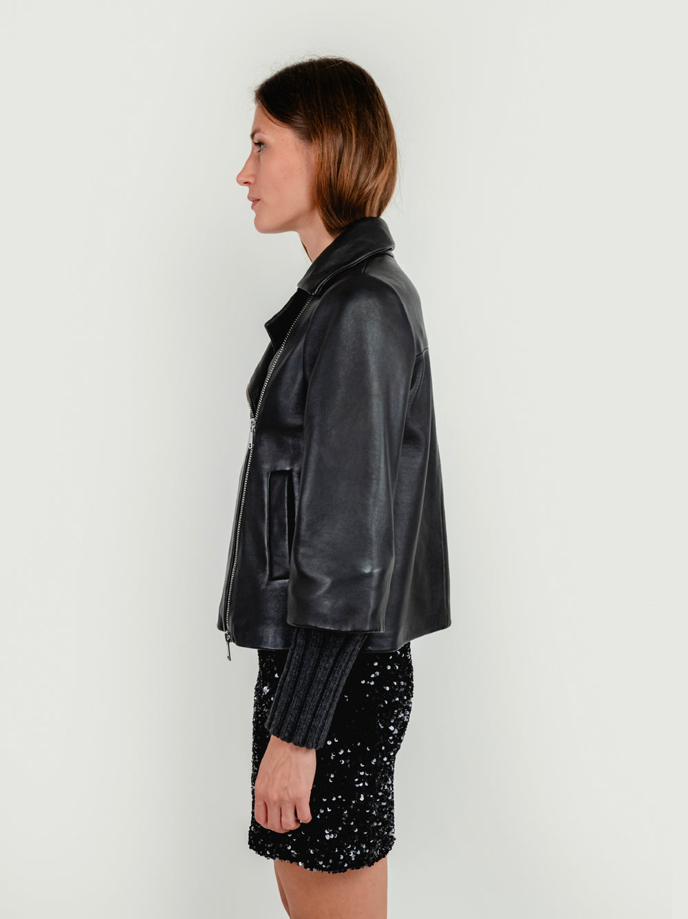 GIACCA GEMINI IN PELLE NERA CON MANICHE IN MAGLIA GEMINI 20 JACK LEATHER 