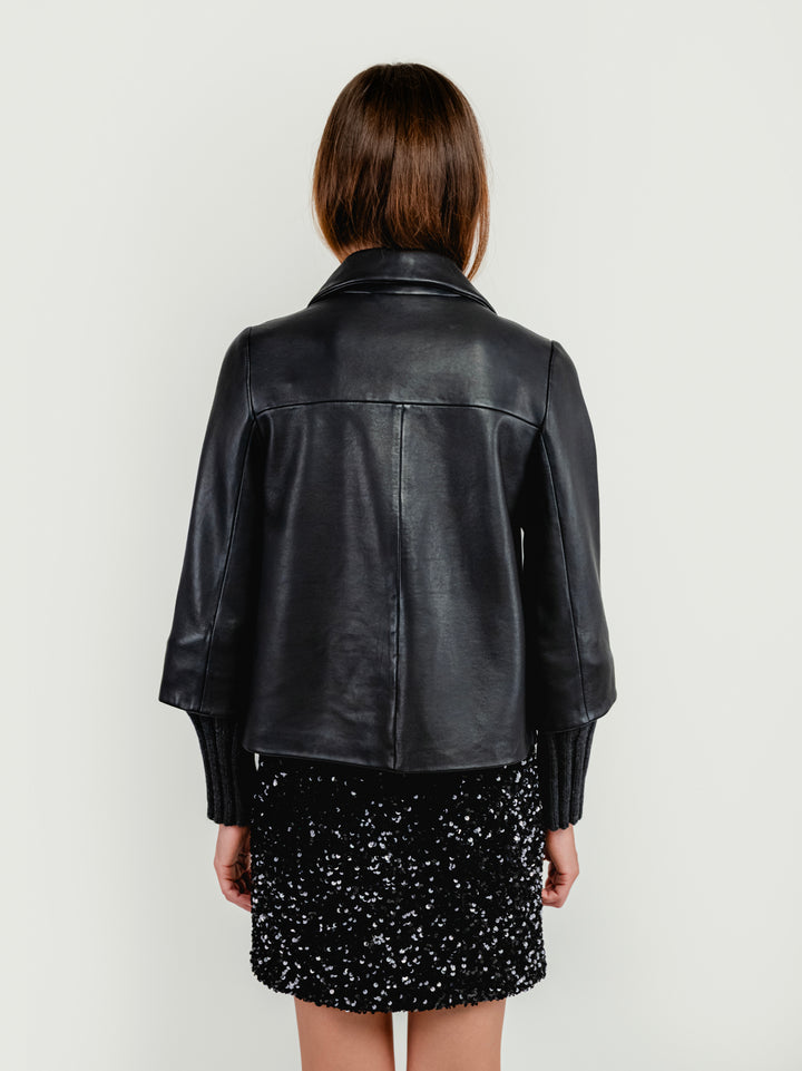 GIACCA GEMINI IN PELLE NERA CON MANICHE IN MAGLIA GEMINI 20 JACK LEATHER 