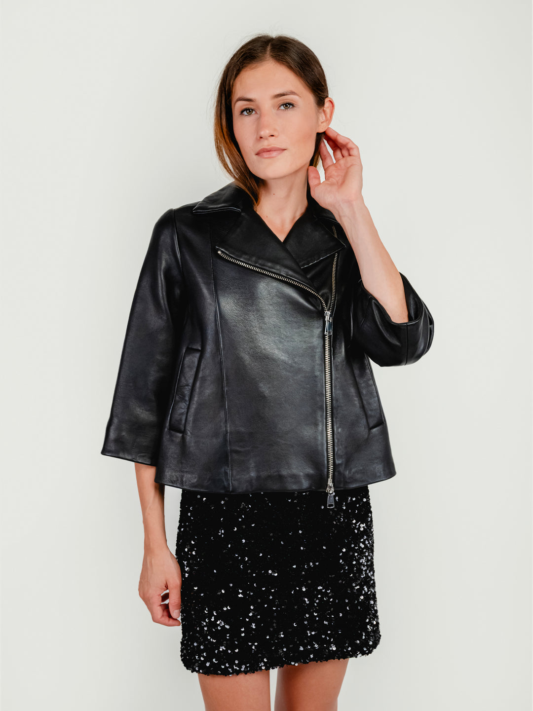 GIACCA GEMINI IN PELLE NERA CON MANICHE IN MAGLIA GEMINI 20 JACK LEATHER 
