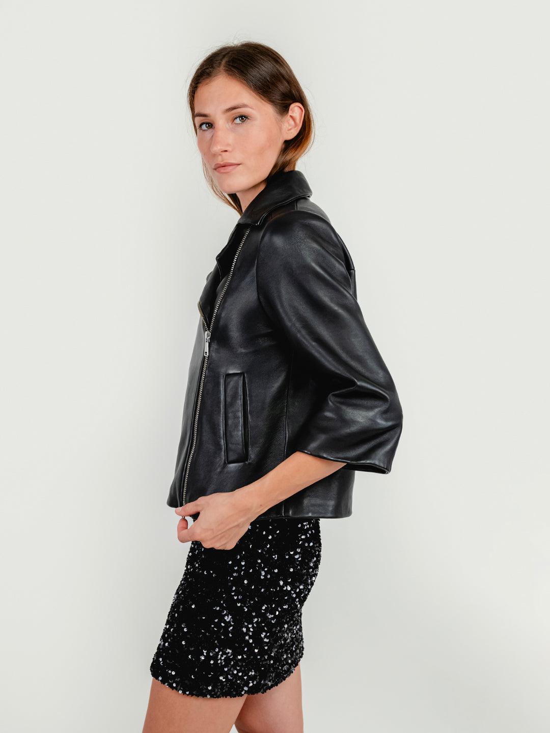 GIACCA GEMINI IN PELLE NERA CON MANICHE IN MAGLIA GEMINI 20 JACK LEATHER 