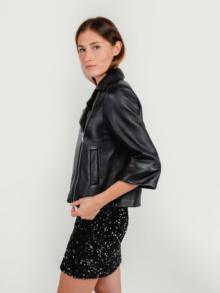 GIACCA GEMINI IN PELLE NERA CON MANICHE IN MAGLIA GEMINI 20 JACK LEATHER 
