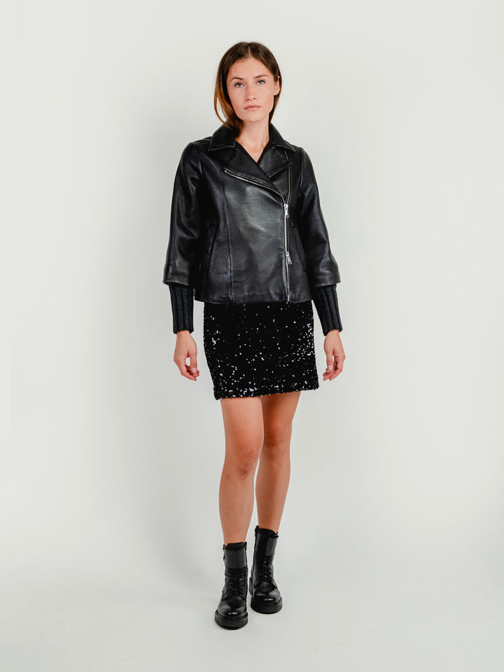 GIACCA GEMINI IN PELLE NERA CON MANICHE IN MAGLIA GEMINI 20 JACK LEATHER 