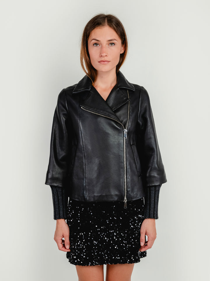GIACCA GEMINI IN PELLE NERA CON MANICHE IN MAGLIA GEMINI 20 JACK LEATHER 