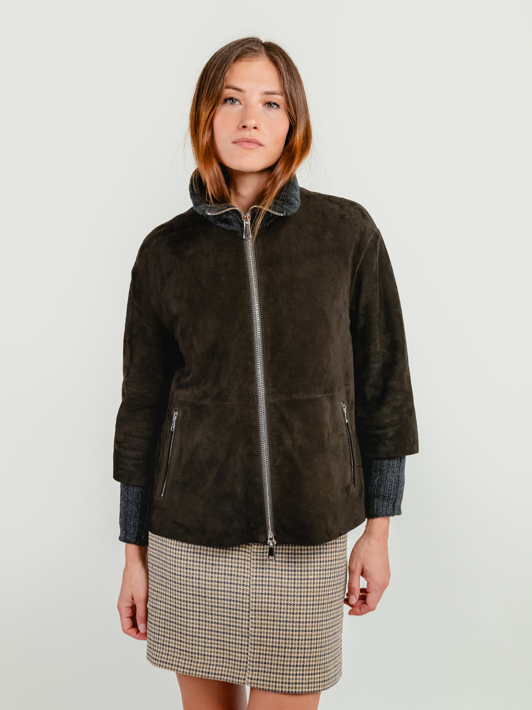 GIACCA IXIA IN CAMOSCIO TESTA MORO IXIA ZIP 06 JACK LEATHER 