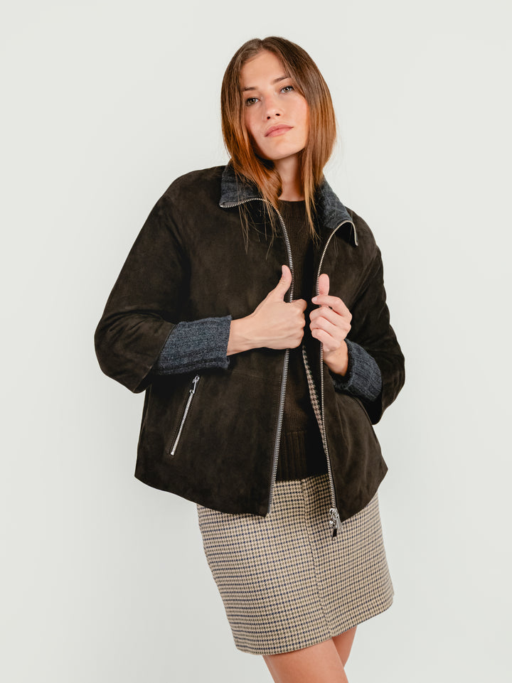 GIACCA IXIA IN CAMOSCIO TESTA MORO IXIA ZIP 06 JACK LEATHER 