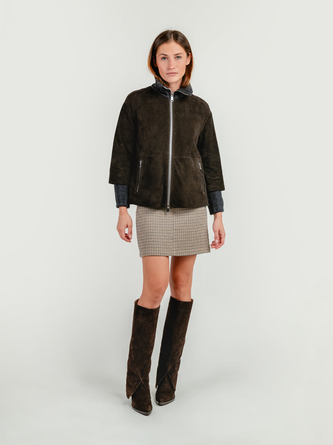 GIACCA IXIA IN CAMOSCIO TESTA MORO IXIA ZIP 06 JACK LEATHER 
