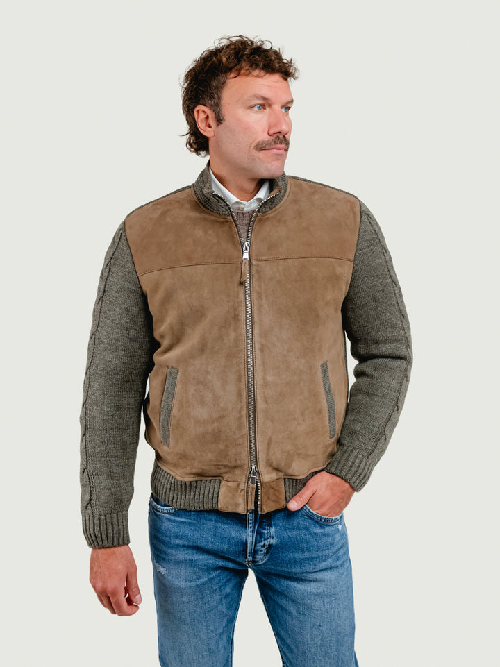 GIUBBOTTO THAMES KNIT IN CAMOSCIO E MAGLIA BEIGE VERDE THAMES KNIT 936 JACK LEATHER 