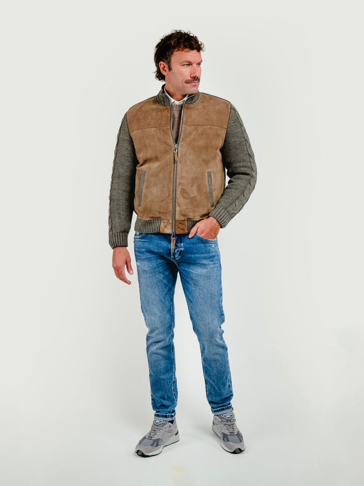 GIUBBOTTO THAMES KNIT IN CAMOSCIO E MAGLIA BEIGE VERDE THAMES KNIT 936 JACK LEATHER 