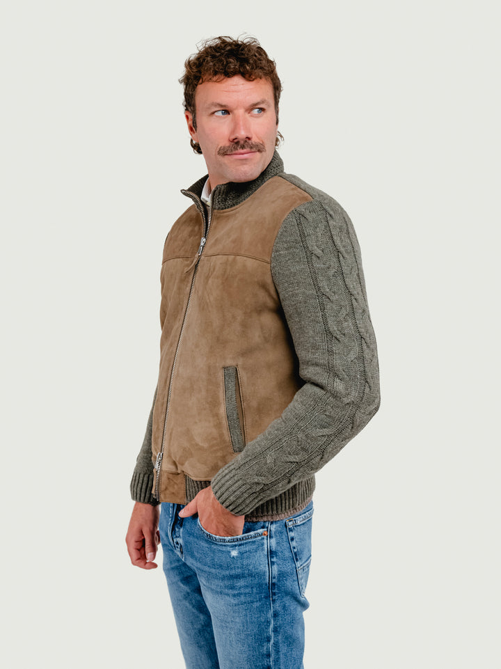 GIUBBOTTO THAMES KNIT IN CAMOSCIO E MAGLIA BEIGE VERDE THAMES KNIT 936 JACK LEATHER 