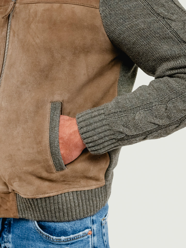 GIUBBOTTO THAMES KNIT IN CAMOSCIO E MAGLIA BEIGE VERDE THAMES KNIT 936 JACK LEATHER 