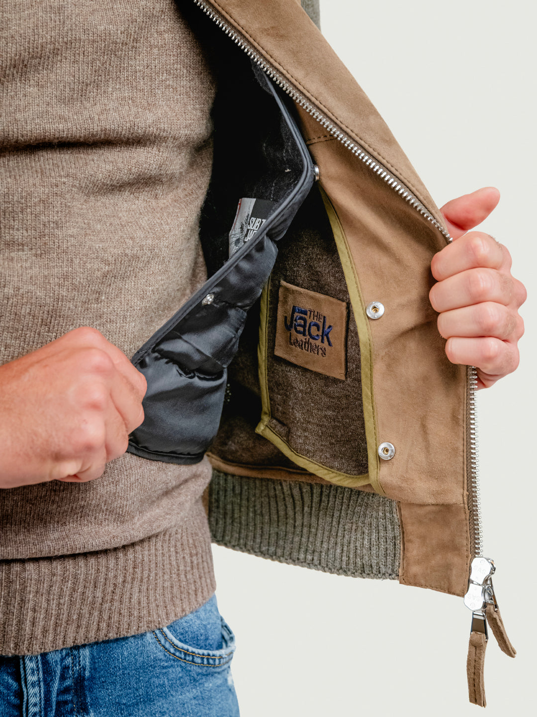 GIUBBOTTO THAMES KNIT IN CAMOSCIO E MAGLIA BEIGE VERDE THAMES KNIT 936 JACK LEATHER 
