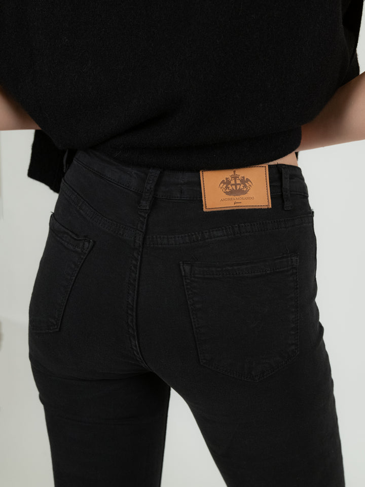 PANTALONE 5 TASCHE SFRANGIATO NERO 6826/26 NERO ANDREA MORANDO 