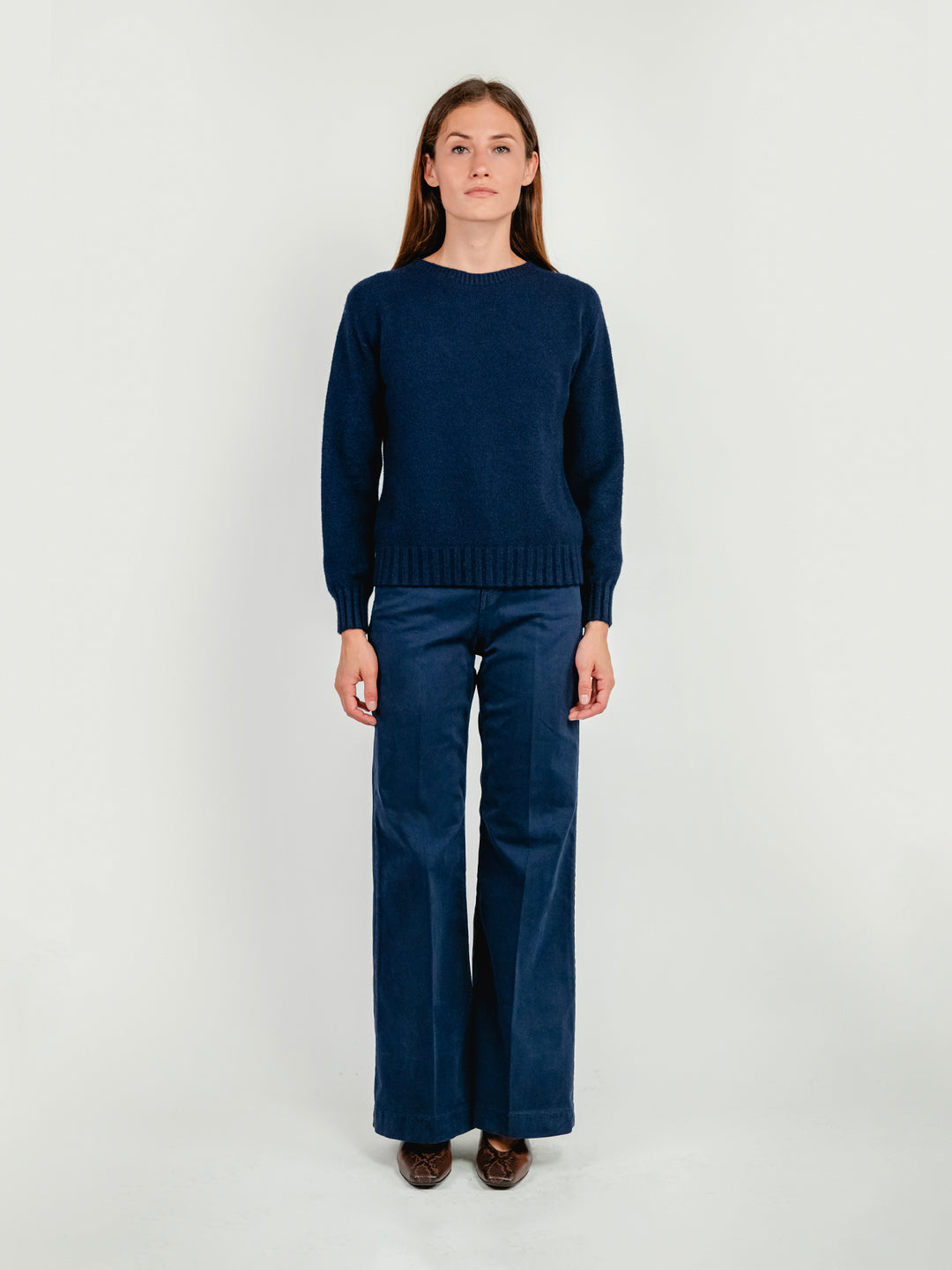 PANTALONE 5 TASCHE A PALAZZO BLU 805343JA BLU ANDREA MORANDO 