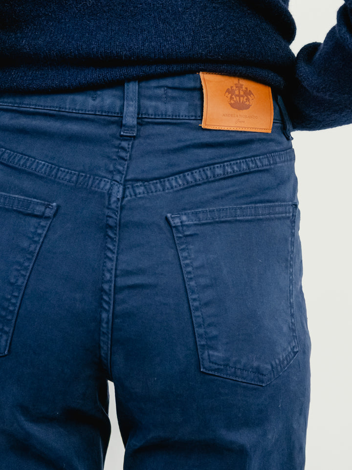 PANTALONE 5 TASCHE A PALAZZO BLU 805343JA BLU ANDREA MORANDO 