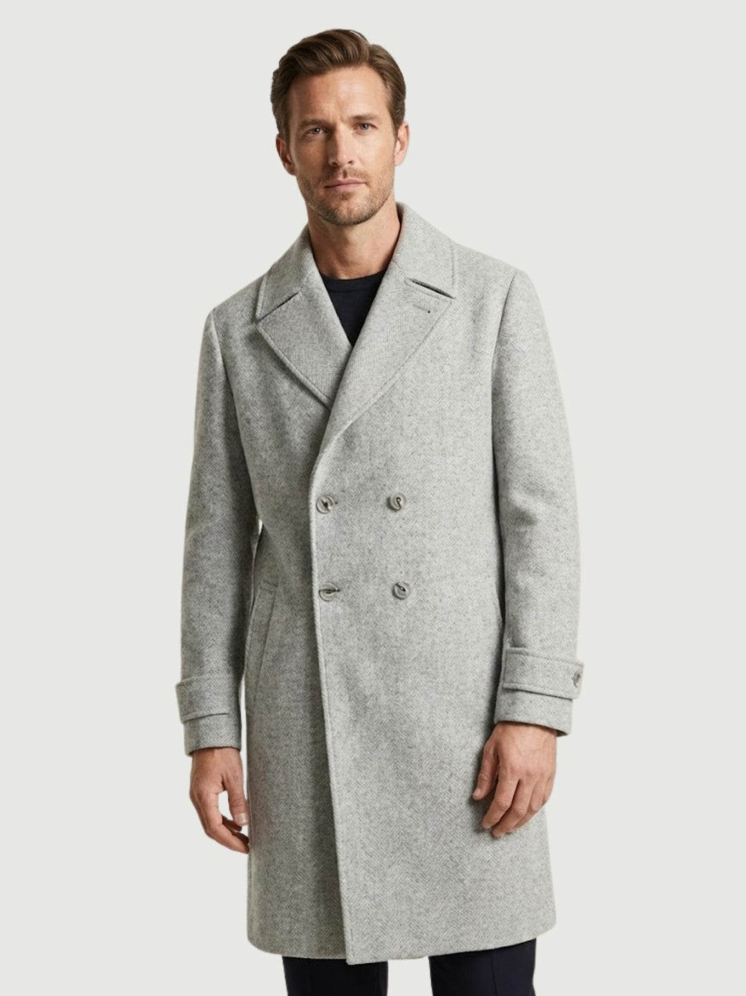 CAPPOTTO IN LANA DOPPIOPETTO MOTIVO SPIGA BEIGE BELLAGGIO BEIGE ANDREA MORANDO 