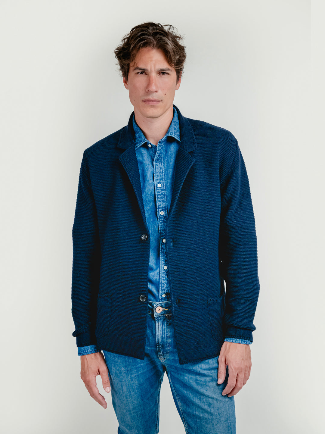 CARDIGAN MISTO LANA BLU M022 174 ANDREA MORANDO 