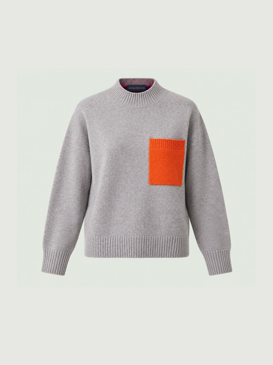 Maglia Jillian in cashmere grigio con tasca arancio JILLIAN ASH/ORANGE ABSOLUT CASHMERE 