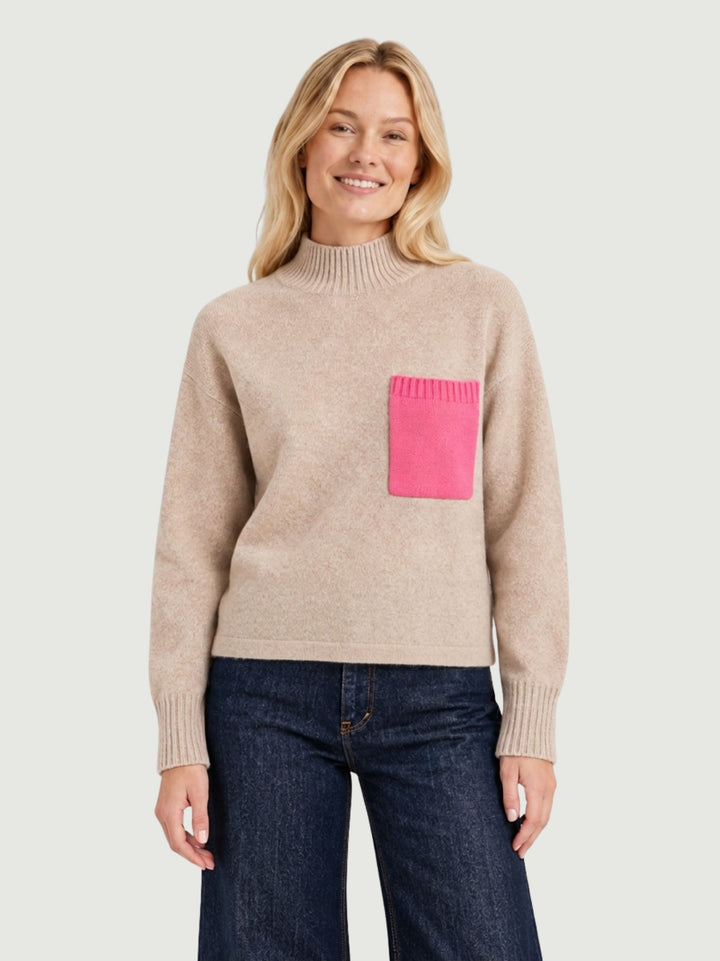 Maglia Jillian in cashmere beige con tasca rosa JILLIAN OAT/PINK ABSOLUT CASHMERE 