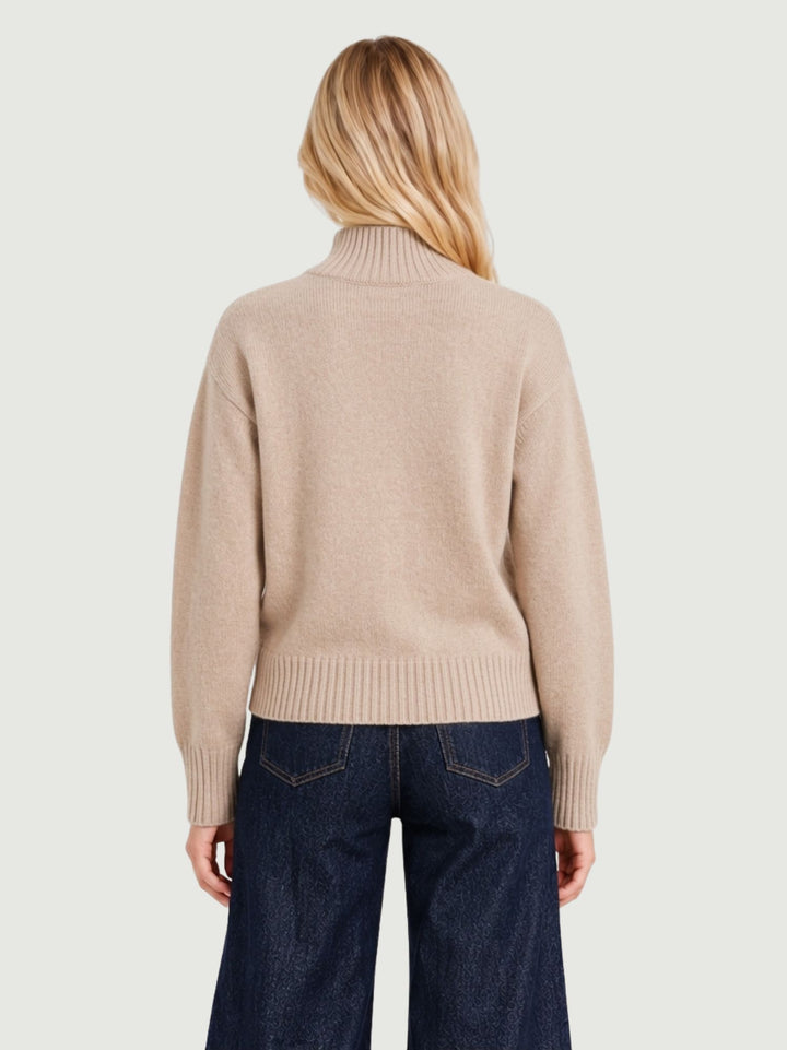 Maglia Jillian in cashmere beige con tasca rosa JILLIAN OAT/PINK ABSOLUT CASHMERE 