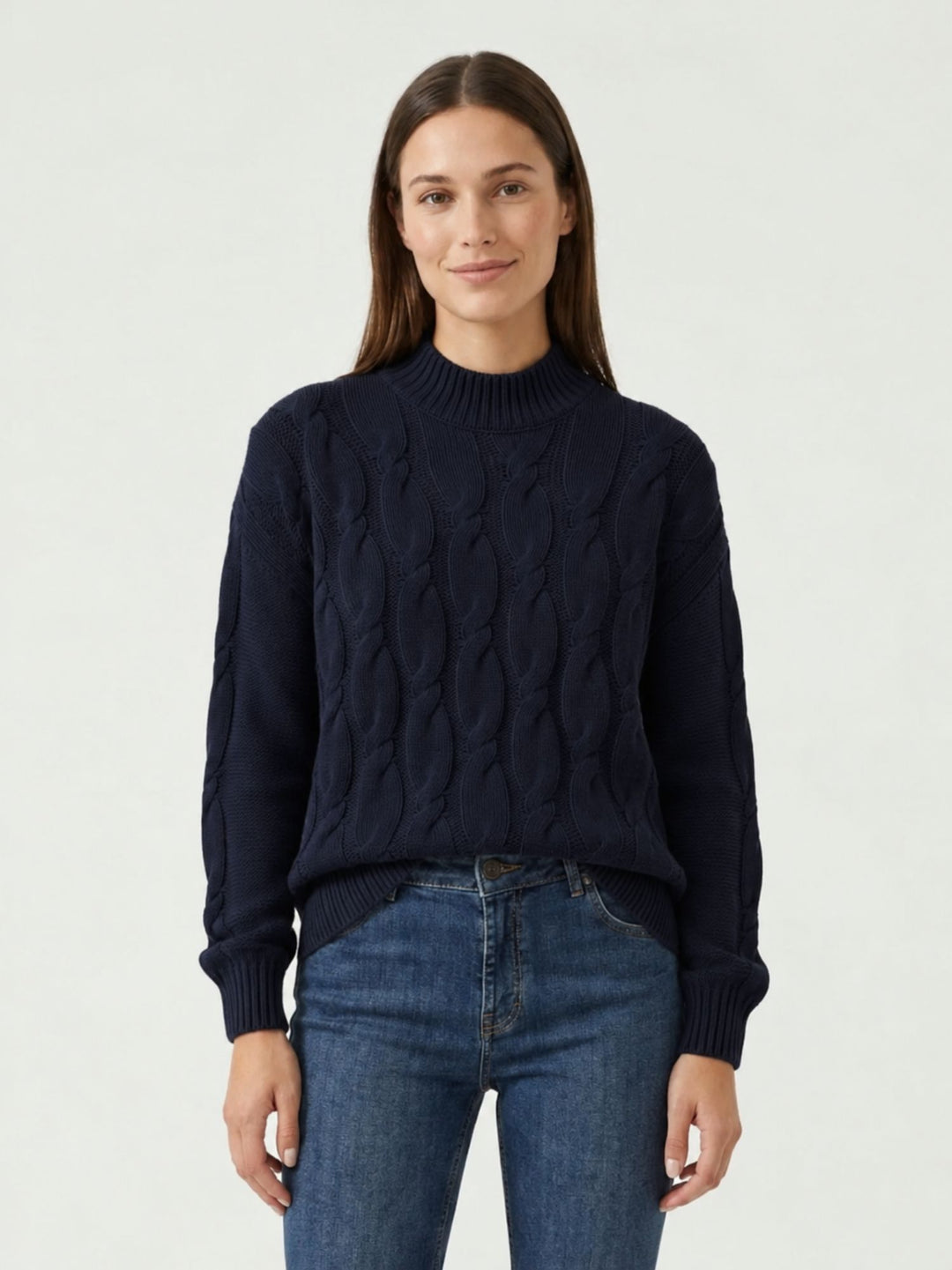 Maglia Lya in lana e cashmere a trecce navy LYA NAVY ABSOLUT CASHMERE 