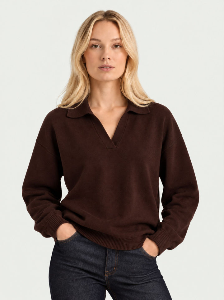 Maglia Maya con collo polo in cashmere testa di moro MAYA DARK BROWN ABSOLUT CASHMERE 