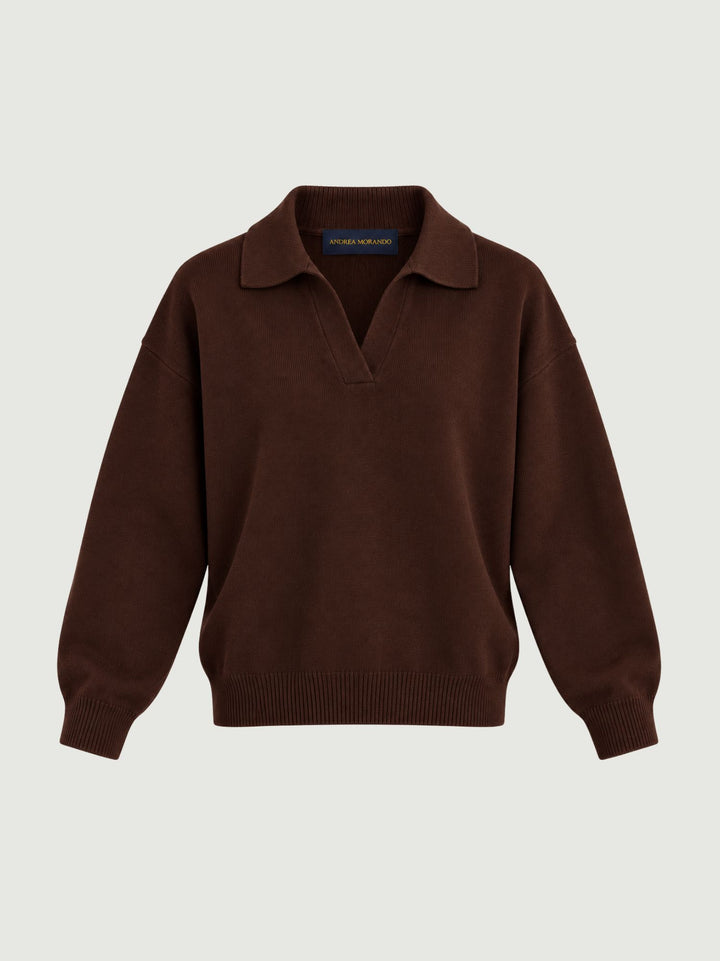Maglia Maya con collo polo in cashmere testa di moro MAYA DARK BROWN ABSOLUT CASHMERE 
