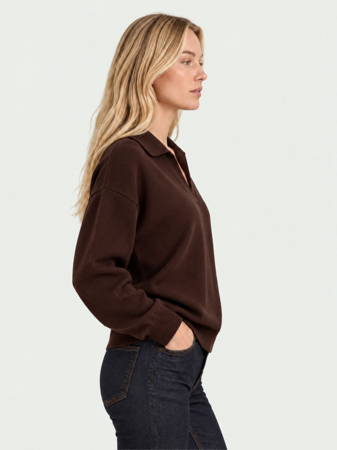Maglia Maya con collo polo in cashmere testa di moro MAYA DARK BROWN ABSOLUT CASHMERE 