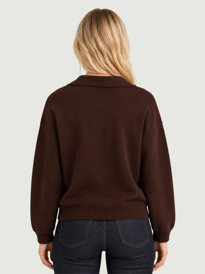 Maglia Maya con collo polo in cashmere testa di moro MAYA DARK BROWN ABSOLUT CASHMERE 