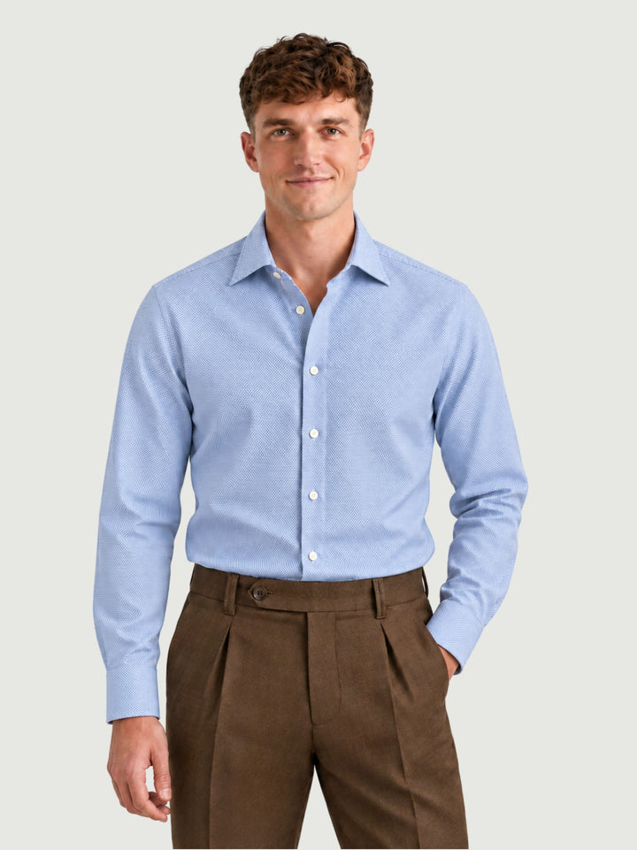 Camicia regular puntinata in cotone azzurra DOMINGO/REG 3 ANDREA MORANDO 